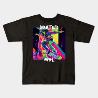 Skater Girl - cool girl skates on the street 2 Kids T-Shirt